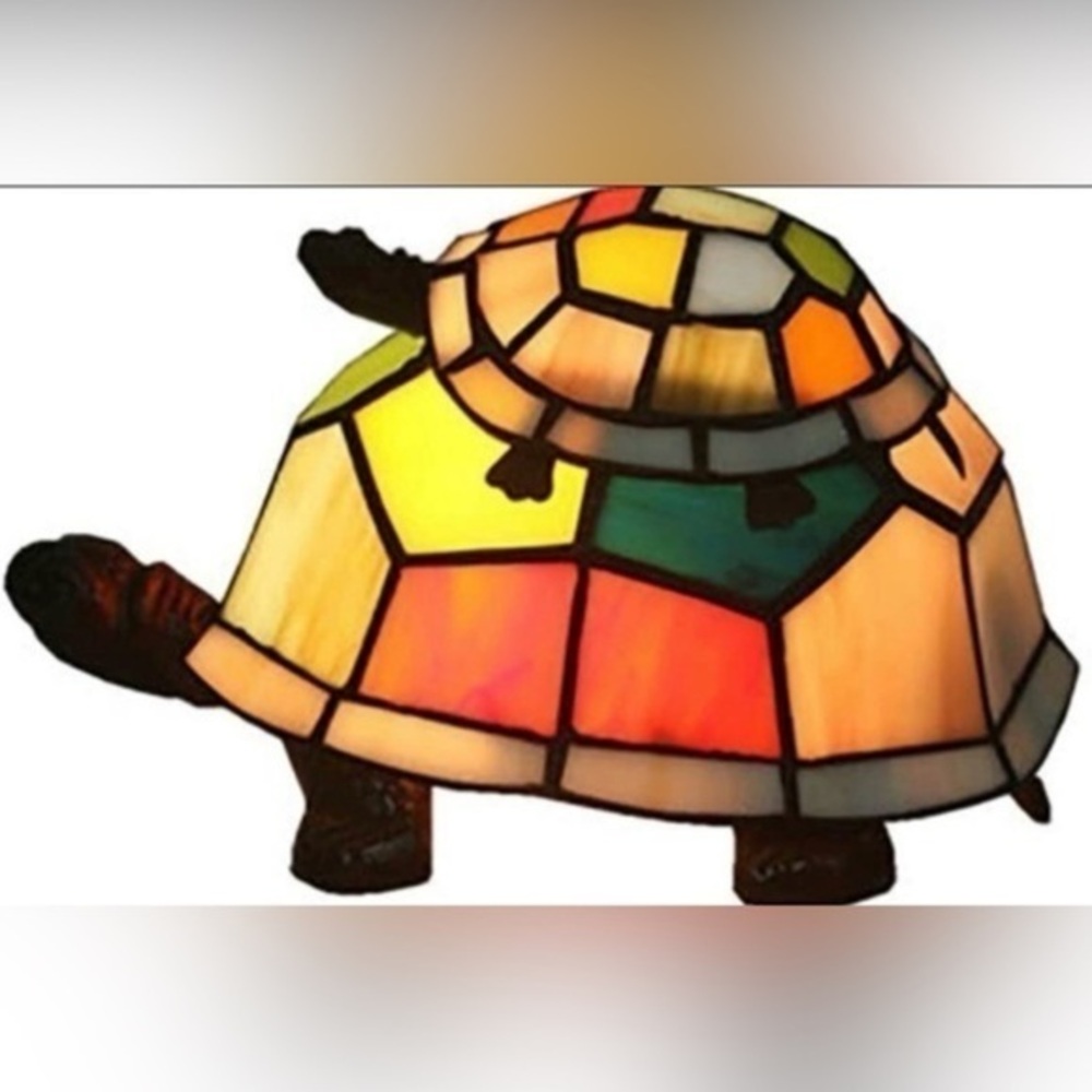 Tiffany Style Mama Baby Turtle Riding Lamp